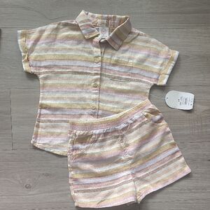 wonder nation Pastel Stripe Short Set - Pink, Yellow, Cream
